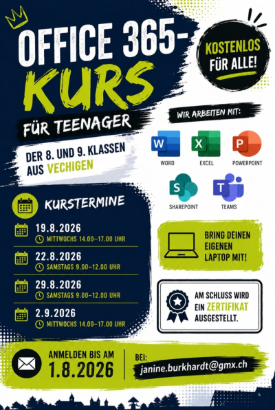 Office 365-Kurs für Teenager der 8. und 9. Klasse aus Vechigen